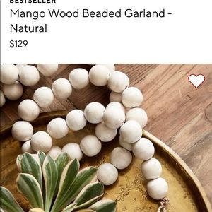 Pottery Barn Wooden Bead Garland NWT in original box